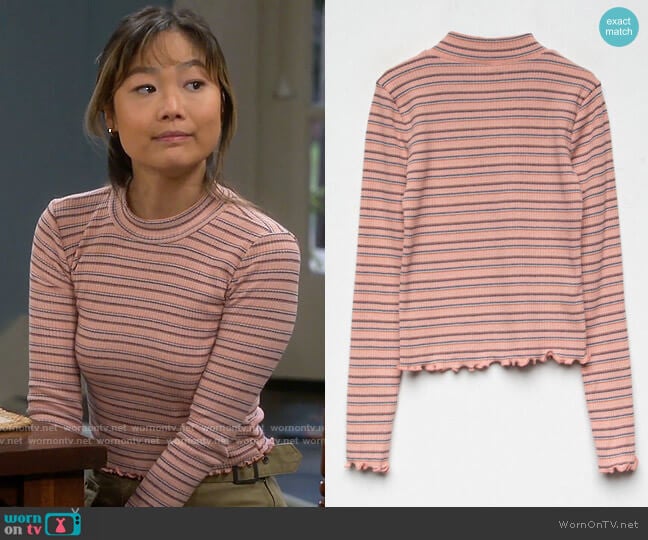 Destined Stripe Mock Neck Top worn by Jen (Krista Marie Yu) on Last Man Standing