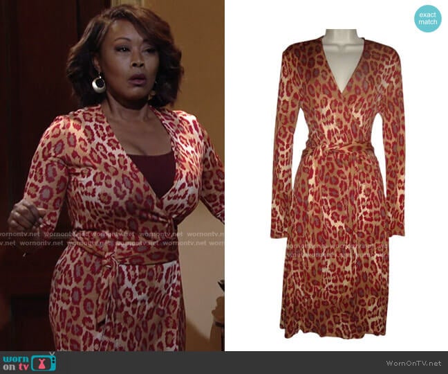 Diane von Furstenberg Julian Dress in Red Leopard Print worn by Naya Benedict (Ptosha Storey) on The Young and the Restless