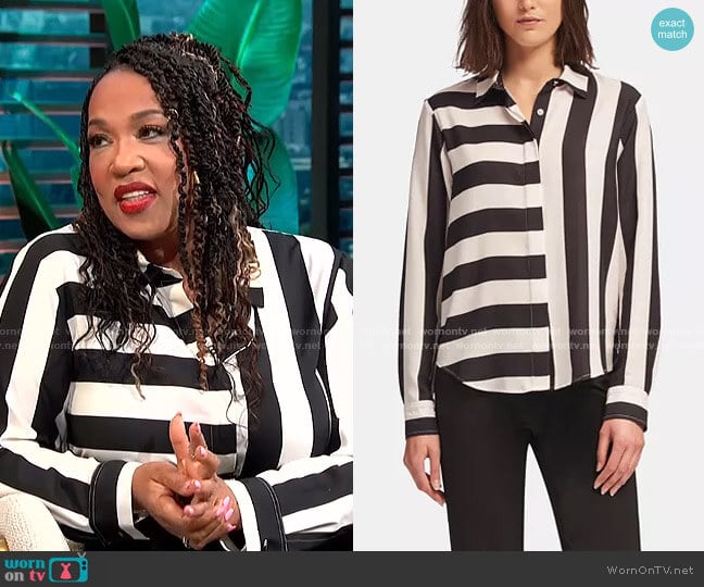 Mixed-Stripe Blouse by DKNY worn by Kym Whitley on E! News