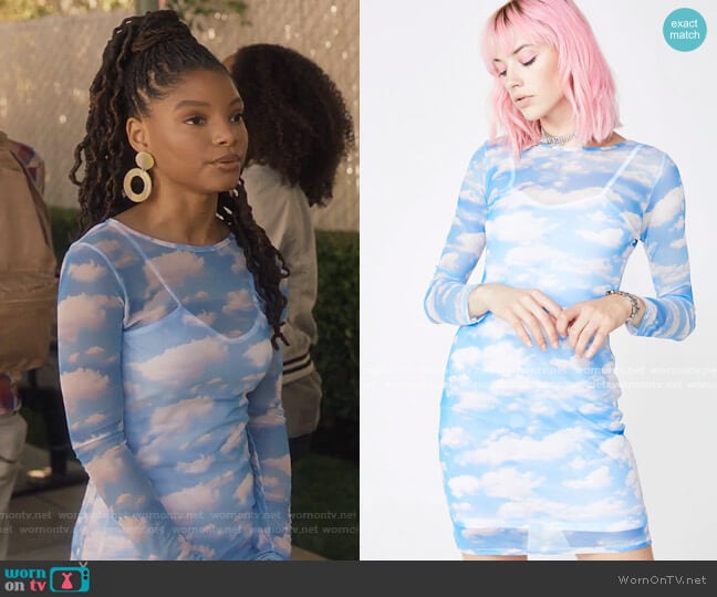 Cloud Print Mesh Dress by Dolls Kill worn by Skylar Forster (Halle Bailey) on Grown-ish