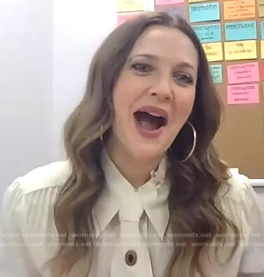 Drew’s white tie neck blouse on The Drew Barrymore Show