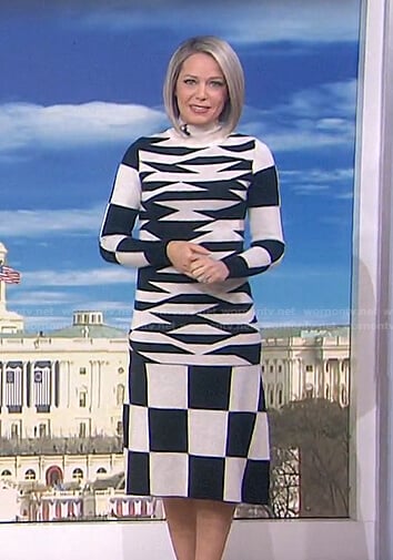 Dtlan’s black and white abstract print knit dress on Today