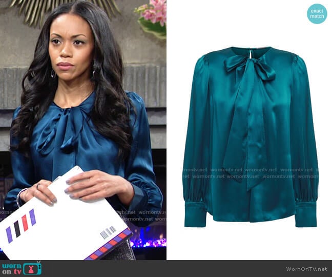 Elie Tahari Bali Blouse worn by Amanda Sinclair (Mishael Morgan) on The Young and the Restless