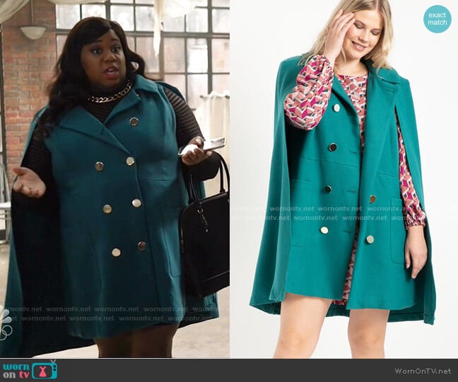 Double Breasted Cape Coat by Eloquii worn by Mo (Alex Newell) on Zoeys Extraordinary Playlist