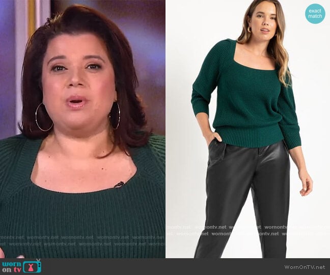 Square Neck Sweater With Puff Sleeve by Eloquii worn by Ana Navarro on The View