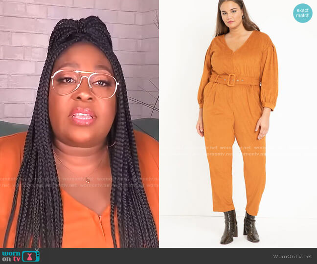 Suede Jumpsuit by Eloquii worn by Loni Love on The Real