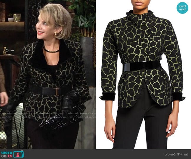 Emporio Armani Giraffe Print Jacket worn by Gloria Abbott Bardwell (Judith Chapman) on The Young and the Restless