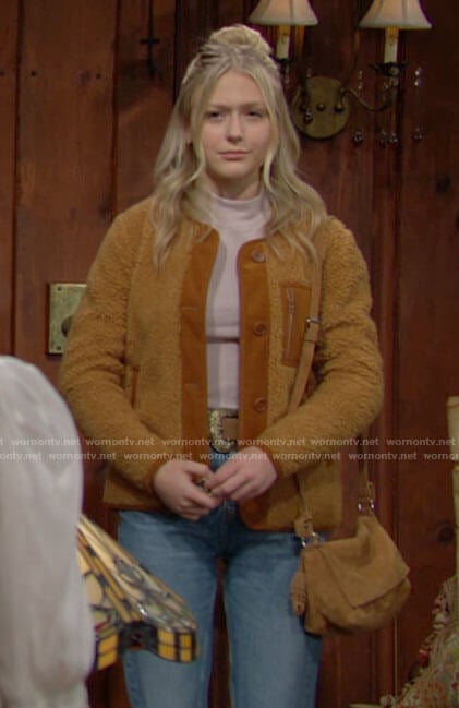 Faith’s tan sherpa jacket on The Young and the Restless