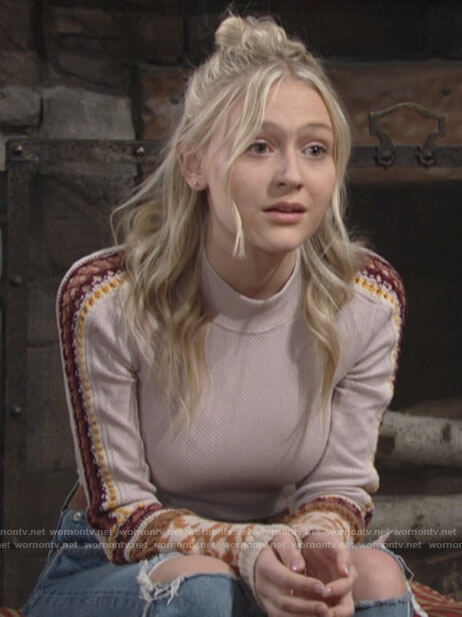 Faith’s embroidered sleeve top on The Young and the Restless