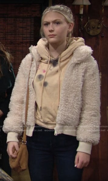 Faith’s fleece bomber jacket on The Young and the Restless