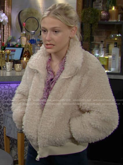 Faith’s fleece bomber jacket on The Young and the Restless