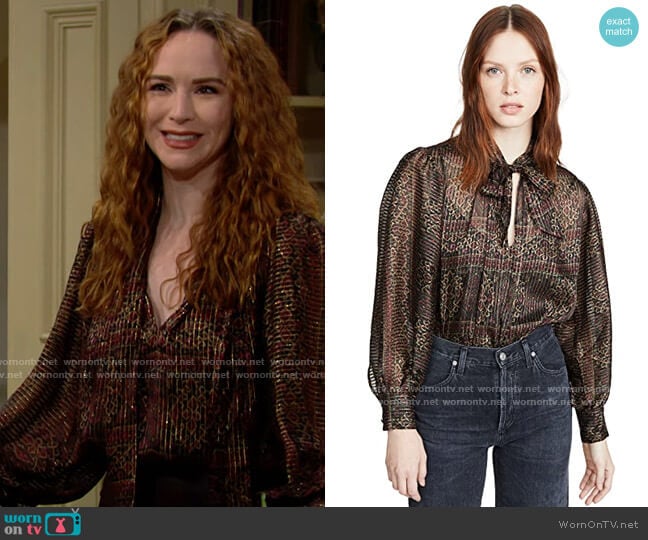 Frame Metallic Keyhole Top worn by Mariah Copeland (Camryn Grimes) on The Young and the Restless