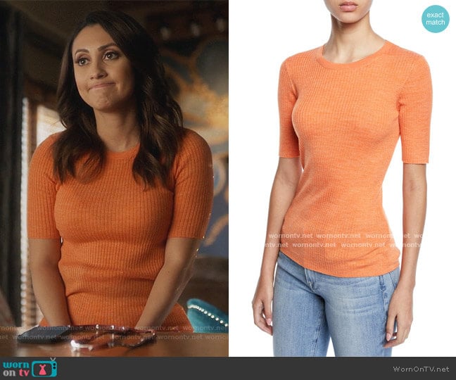 Short-Sleeve Ribbed Crewneck Sweater by Frame worn by Ana Torres (Francia Raisa) on Grown-ish