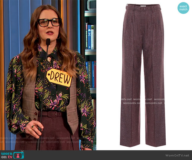 Vargas high-rise straight pants by Gabriela Hearst worn by Drew Barrymore on The Drew Barrymore Show