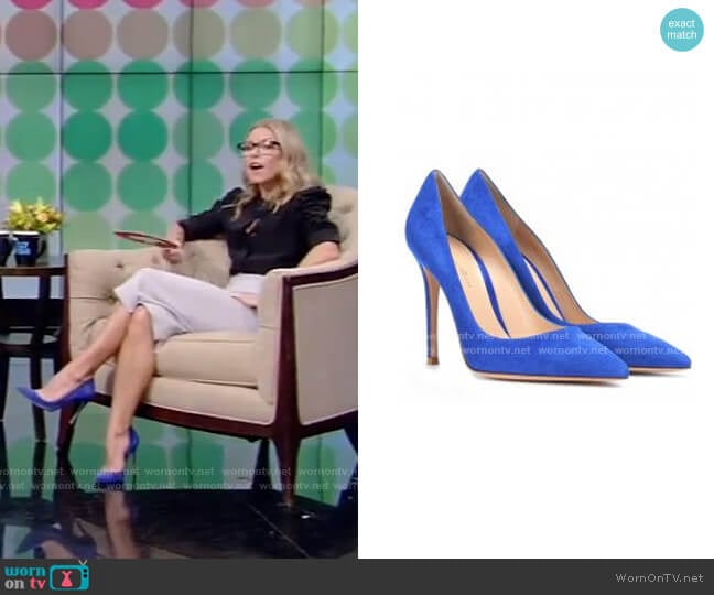 Suede Pumps by by Gianvito Rossi worn by Kelly Ripa on Live with Kelly and Mark