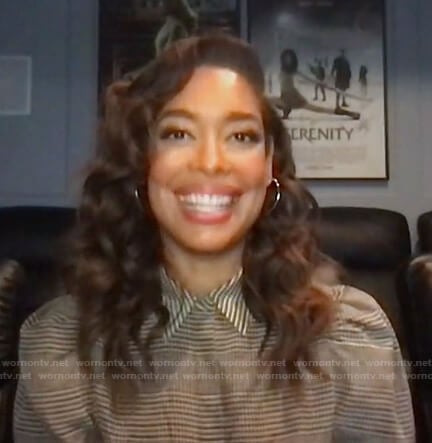 Gina Torres’s plaid puff sleeve top on Today