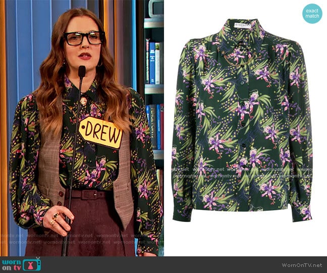 Floral Print Button-up Shirt by Givenchy worn by Drew Barrymore on The Drew Barrymore Show