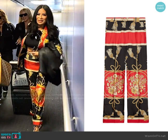 Silk Pant with Flowers and Tassels by Gucci worn by Jen Shah on The Real Housewives of Salt Lake City