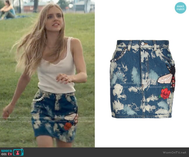 Gucci Embellished Denim Skirt worn by Bette Whitlaw (Casimere Jollette) on Tiny Pretty Things