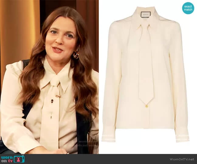 Removable Tie Shirt by Gucci worn by Drew Barrymore on The Drew Barrymore Show