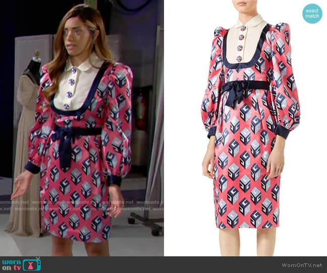 Gucci GG Wallpaper Printed Silk Dress worn by Zoe (Kiara Barnes) on The Bold and the Beautiful