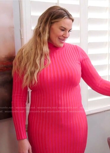 Heather’s pink ribbed knit dress on The Real Housewives of Salt Lake City