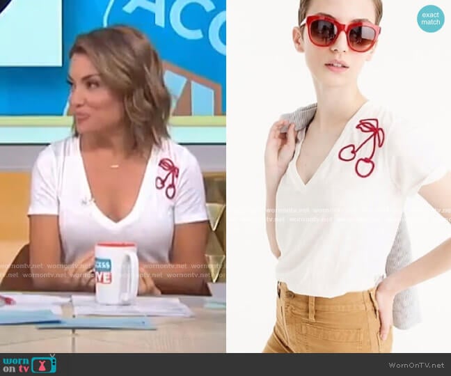 Cherry Embroidered V-Neck T-Shirt by J. Crew worn by Kit Hoover on Access Hollywood