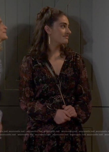 Jackie's black floral long sleeved dress on Call Your Mother