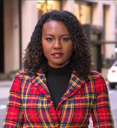 Janai’s red plaid coat on Good Morning America