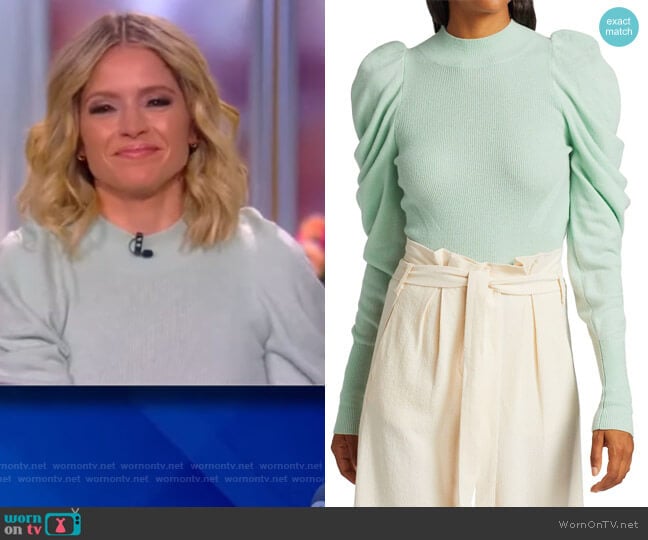 Jonathan Simkhai Drea Loungewear Knit Drape-Sleeve Sweater worn by Sara Haines on The View