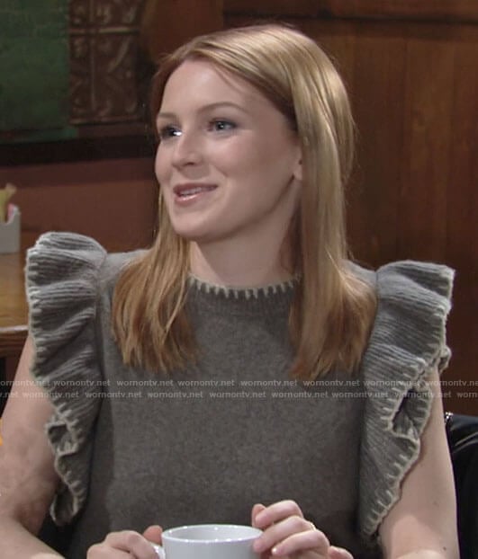 Jordan's knit top with ruffled sleeves on The Young and the Restless