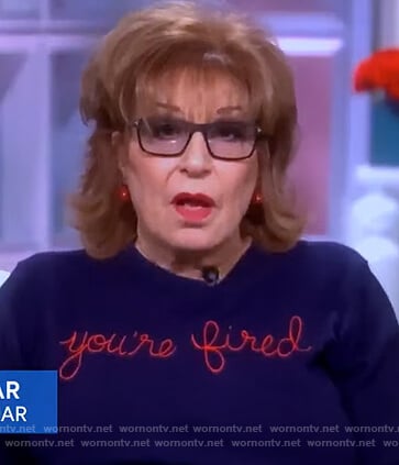 Joy's blue You're Fired sweater on The View