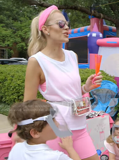 Kameron's pink cropped top and pvc belt bag on The Real Housewives of Dallas