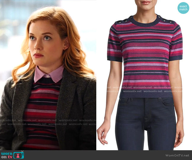 Striped Short-Sleeve Sweater by Kate Spade worn by Zoey Clarke (Jane Levy) on Zoeys Extraordinary Playlist