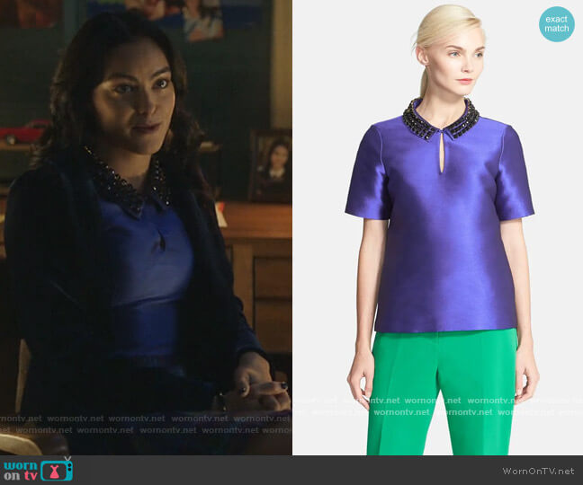 Nelle Embellished Collar Top by Kate Spade worn by Veronica Lodge (Camila Mendes) on Riverdale