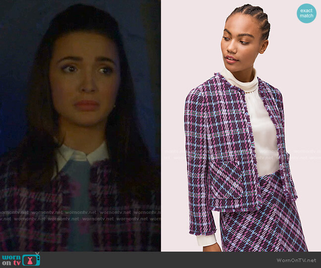 Plaid Tweed Jacket by Kate Spade worn by Bess (Maddison Jaizani) on Nancy Drew