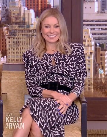 Kelly’s black printed dress on Live with Kelly and Ryan