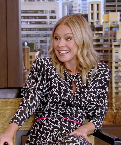 Kelly’s black printed dress on Live with Kelly and Ryan