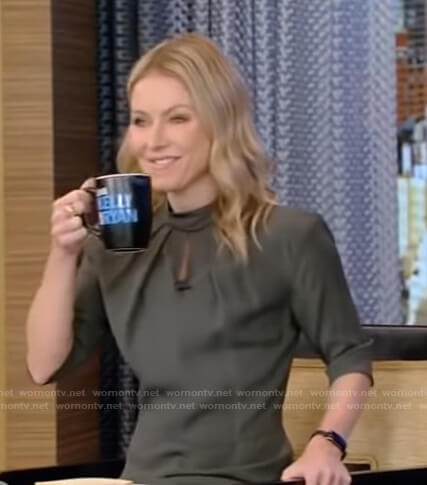 Kelly’s green mock neck dress on Live with Kelly and Ryan