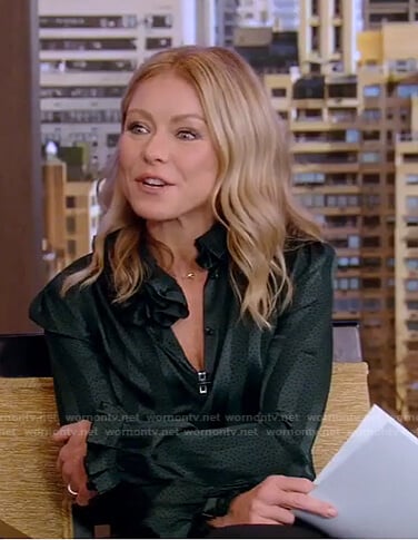 Kelly's green striped blouse on Live with Kelly and Ryan