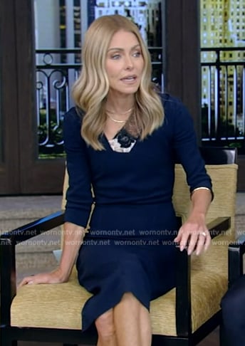 Kelly’s navy dress with lace panels on Live With Kelly