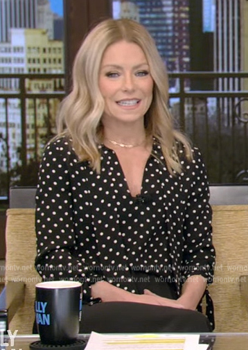 Kelly's black polka dot blouse on Live with Kelly and Ryan