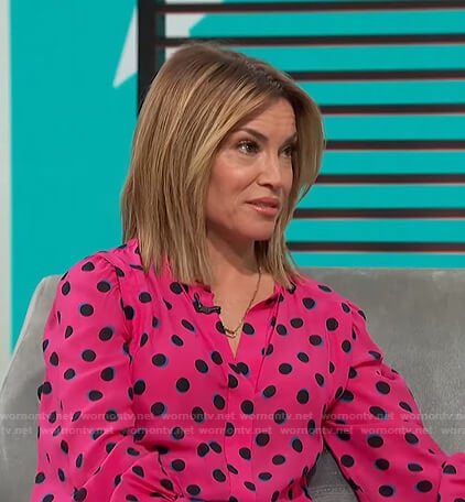 Kit's pink polka dot blouse on Access Hollywood