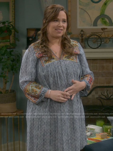 Kristin's blue embroidered tunic dress on Last Man Standing