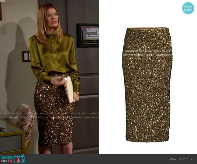 Lafayette 148 NY Casey Sequin Skirt in Heritage Gold worn by Phyllis Summers (Michelle Stafford) on The Young and the Restless