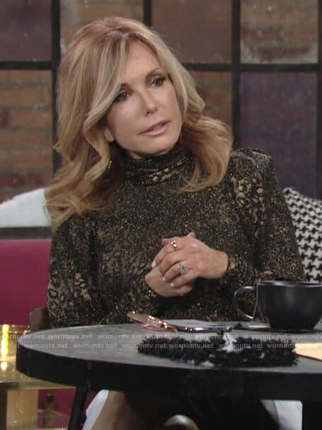 Lauren’s metallic leopard print turtleneck top on The Young and the Restless