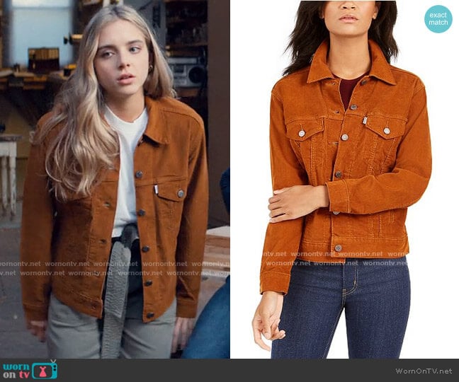 Levis Corduroy Trucker Jacket worn by Bette Whitlaw (Casimere Jollette) on Tiny Pretty Things