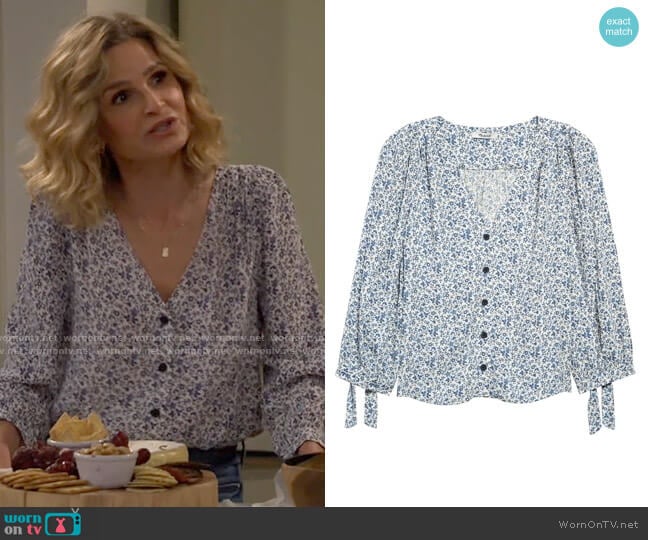 Madewell Americana Floral Tie Sleeve Button Front Top worn by Jean Raines (Kyra Sedgwick) on Call Your Mother