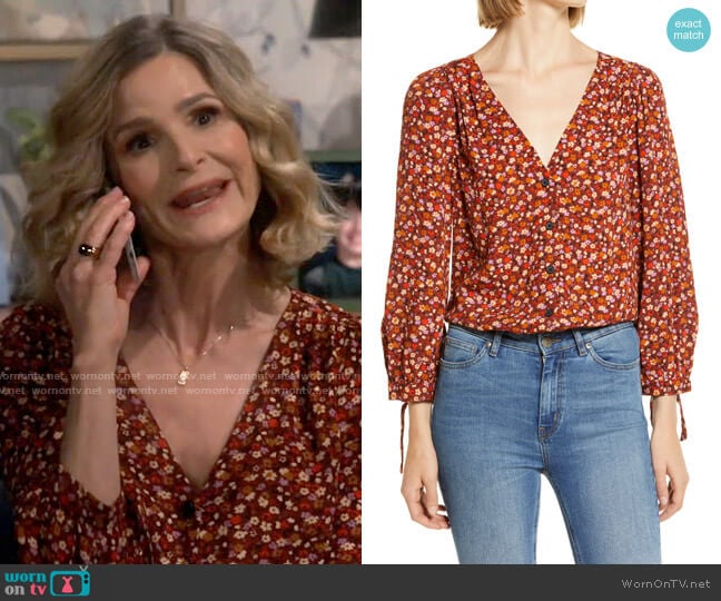 Madewell Spring Prairie Tie Sleeve Button Front Top worn by Jean Raines (Kyra Sedgwick) on Call Your Mother