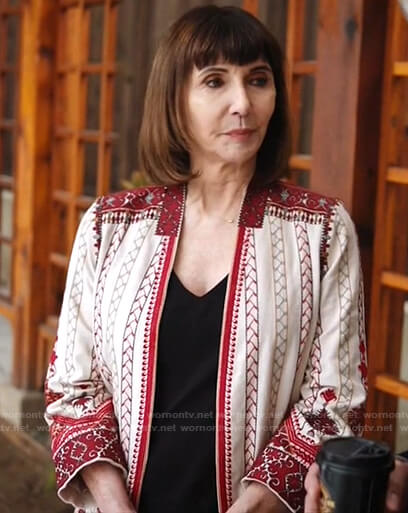Maggie’s embroidered jacket on Zoeys Extraordinary Playlist